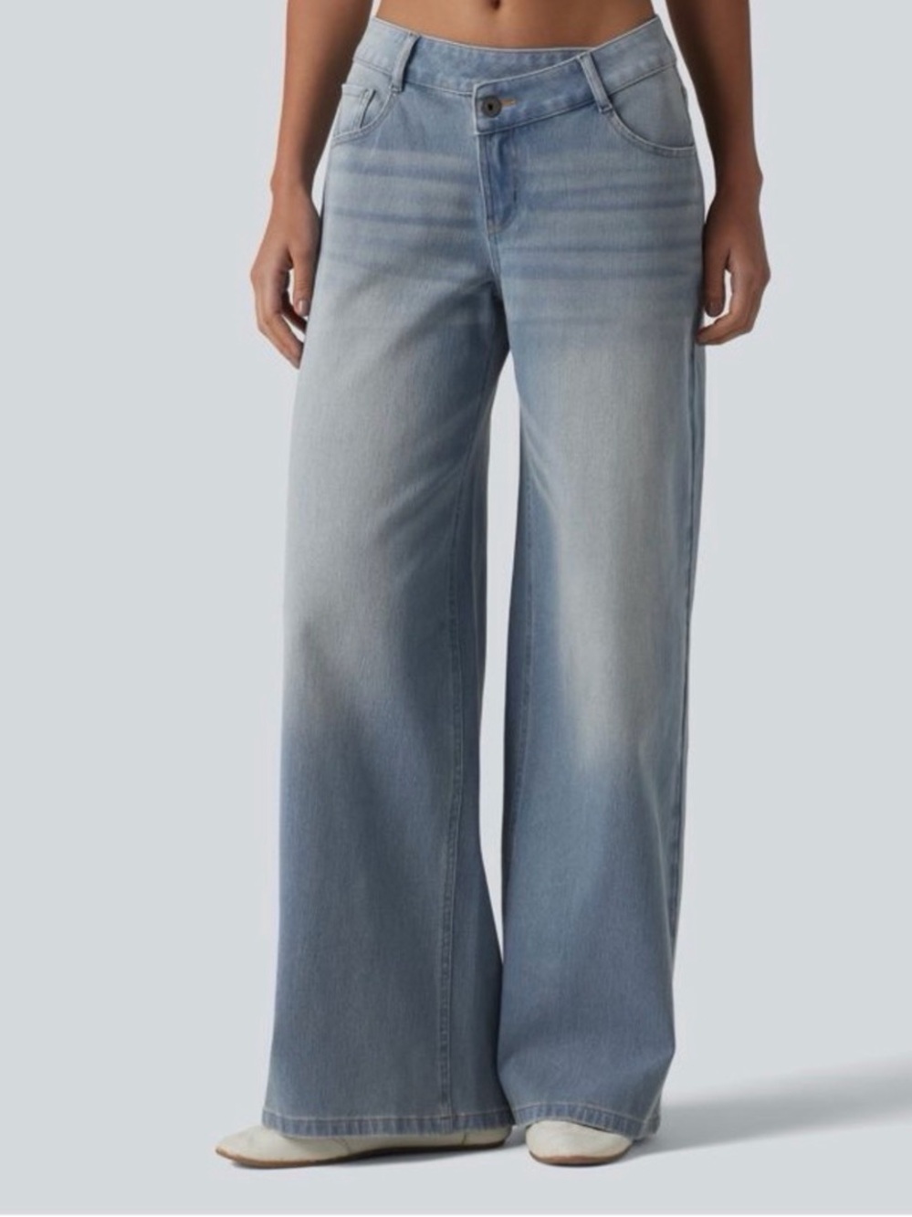 Halara Flex Asymmetric Wide Leg Light Wash Jeans Sz XL Tall 02710762 Baggy NWT
